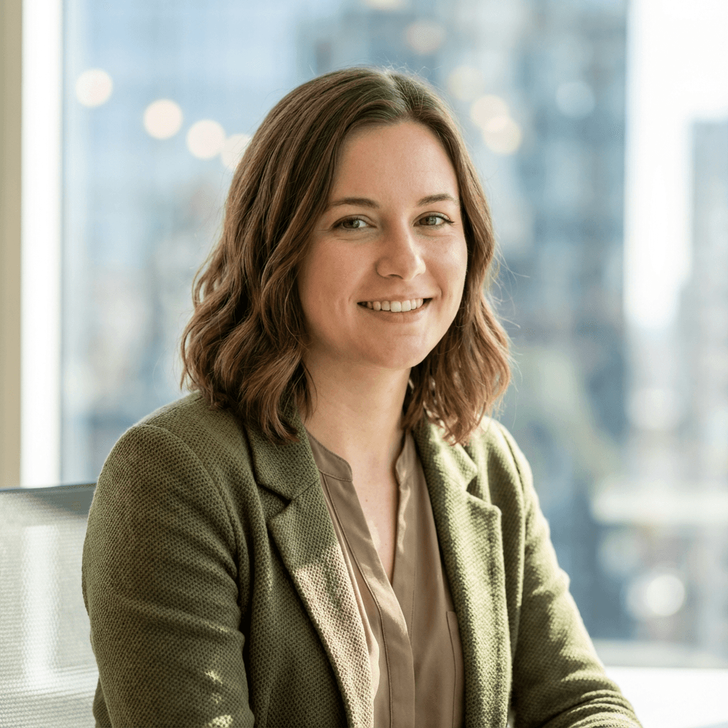 Amanda Rowe smiling in a bright office