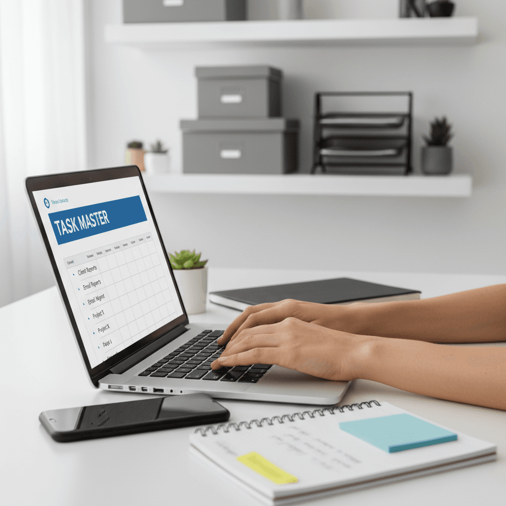 Professional working on a laptop at a tidy desk